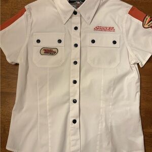 Harley-Davidson White and Orange Short Sleeve Shirt